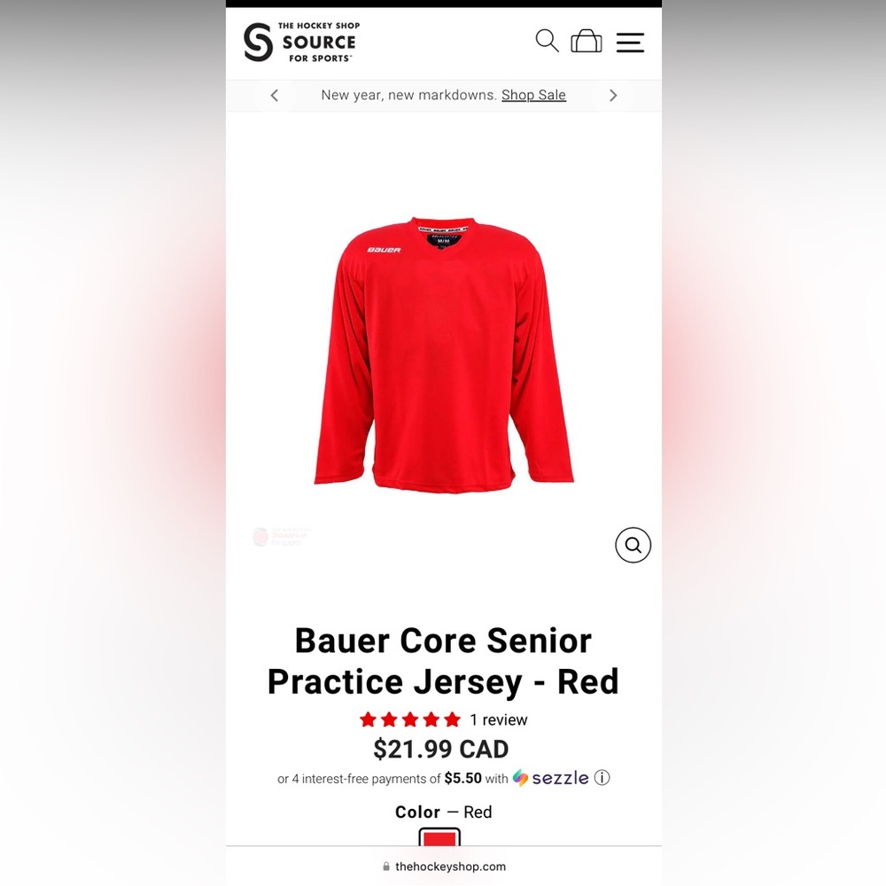 Bauer practice jersey (XXL) in red.  Perfect condition.